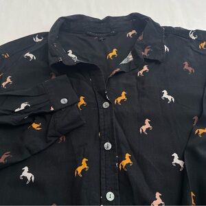 Jane & Delancey Horse Print Button Down Blouse Equestrian Western Women’s Large